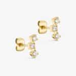 Three Crystal Earstud - 18 karat guldbelagt